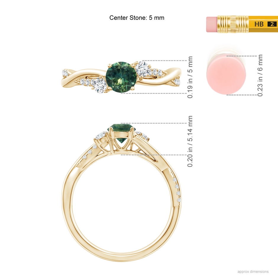 5mm AA Nature Inspired Teal Montana Sapphire & Diamond Twisted Vine Ring in 10K Yellow Gold ruler