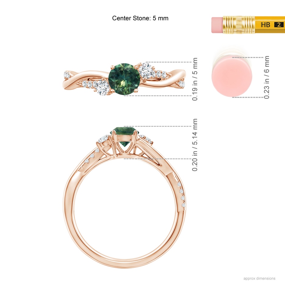 5mm AA Nature Inspired Teal Montana Sapphire & Diamond Twisted Vine Ring in 9K Rose Gold ruler