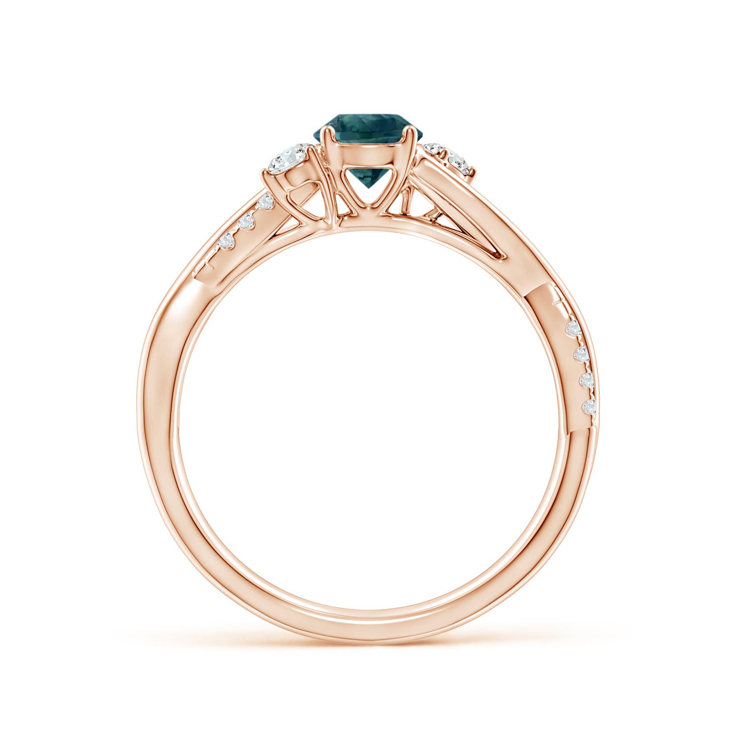 5mm AAA Nature Inspired Teal Montana Sapphire & Diamond Twisted Vine Ring in Rose Gold