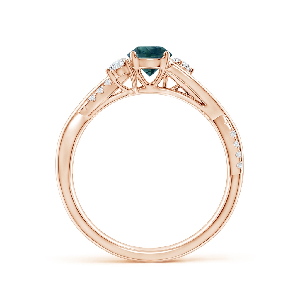 5mm AAA Nature Inspired Teal Montana Sapphire & Diamond Twisted Vine Ring in Rose Gold Side 1