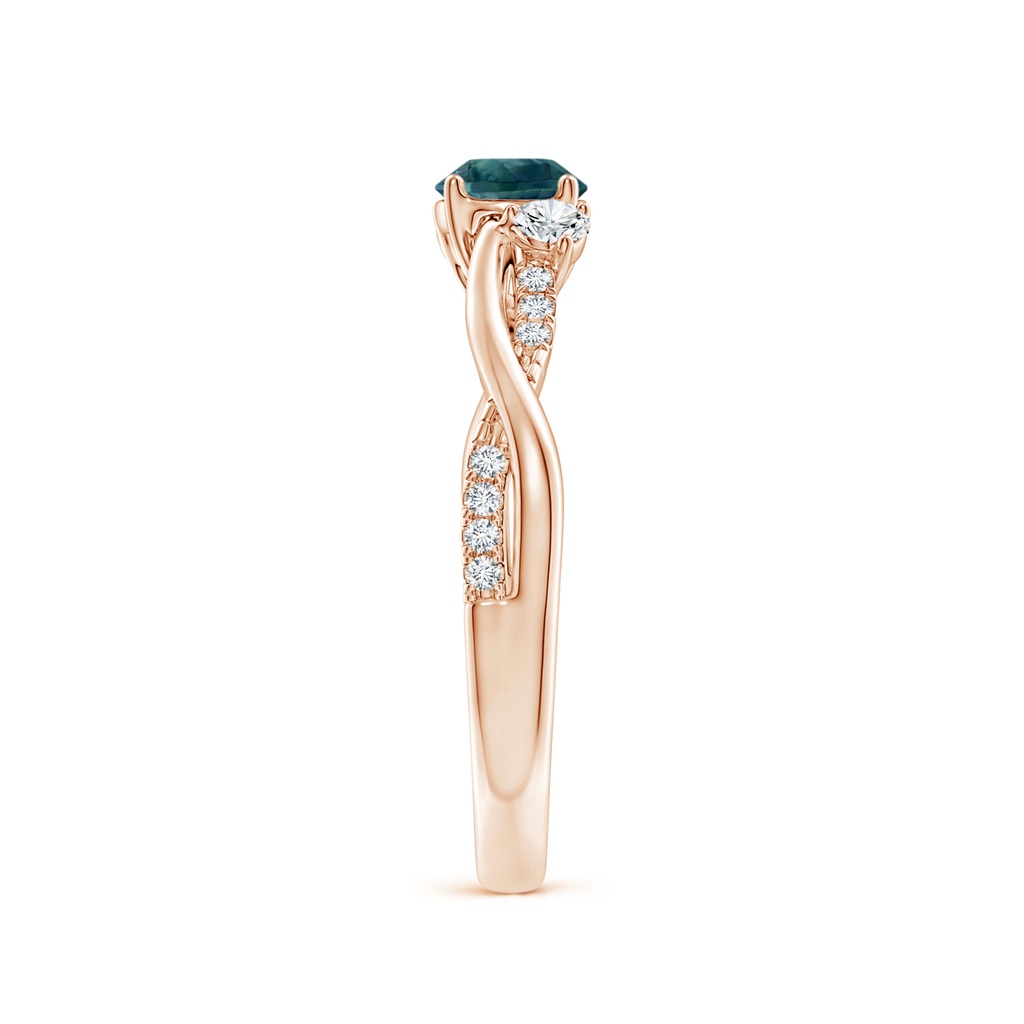 5mm AAA Nature Inspired Teal Montana Sapphire & Diamond Twisted Vine Ring in Rose Gold Side 2