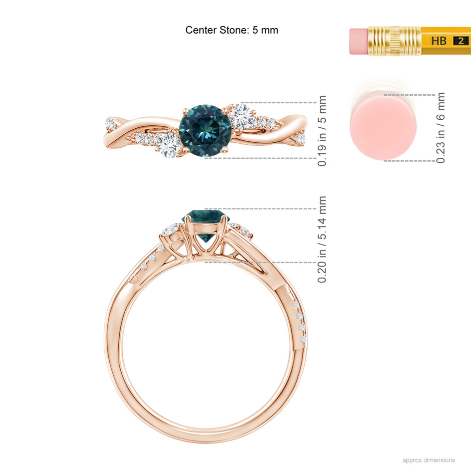 5mm AAA Nature Inspired Teal Montana Sapphire & Diamond Twisted Vine Ring in Rose Gold ruler