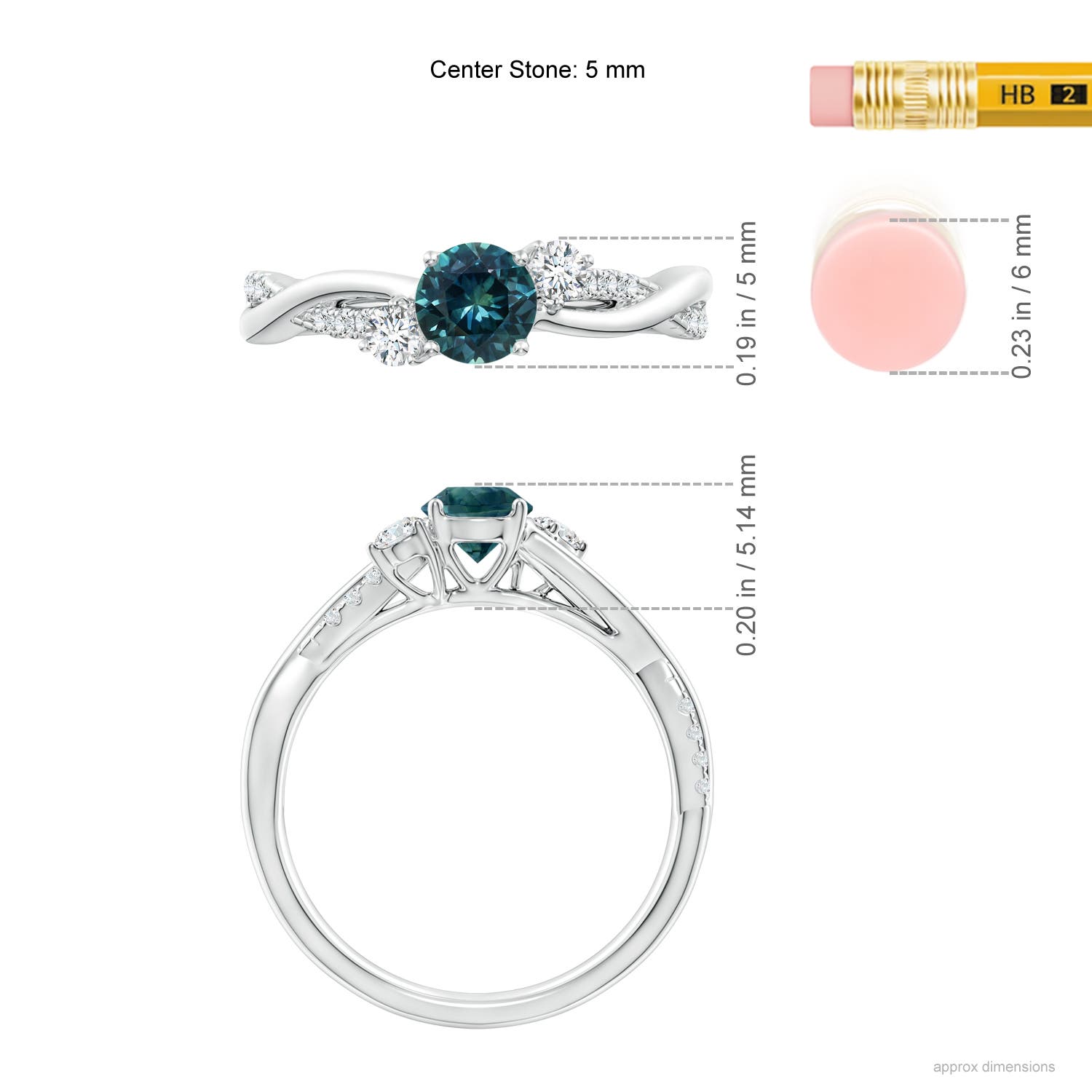 5mm AAA Nature Inspired Teal Montana Sapphire & Diamond Twisted Vine Ring in White Gold - ruler