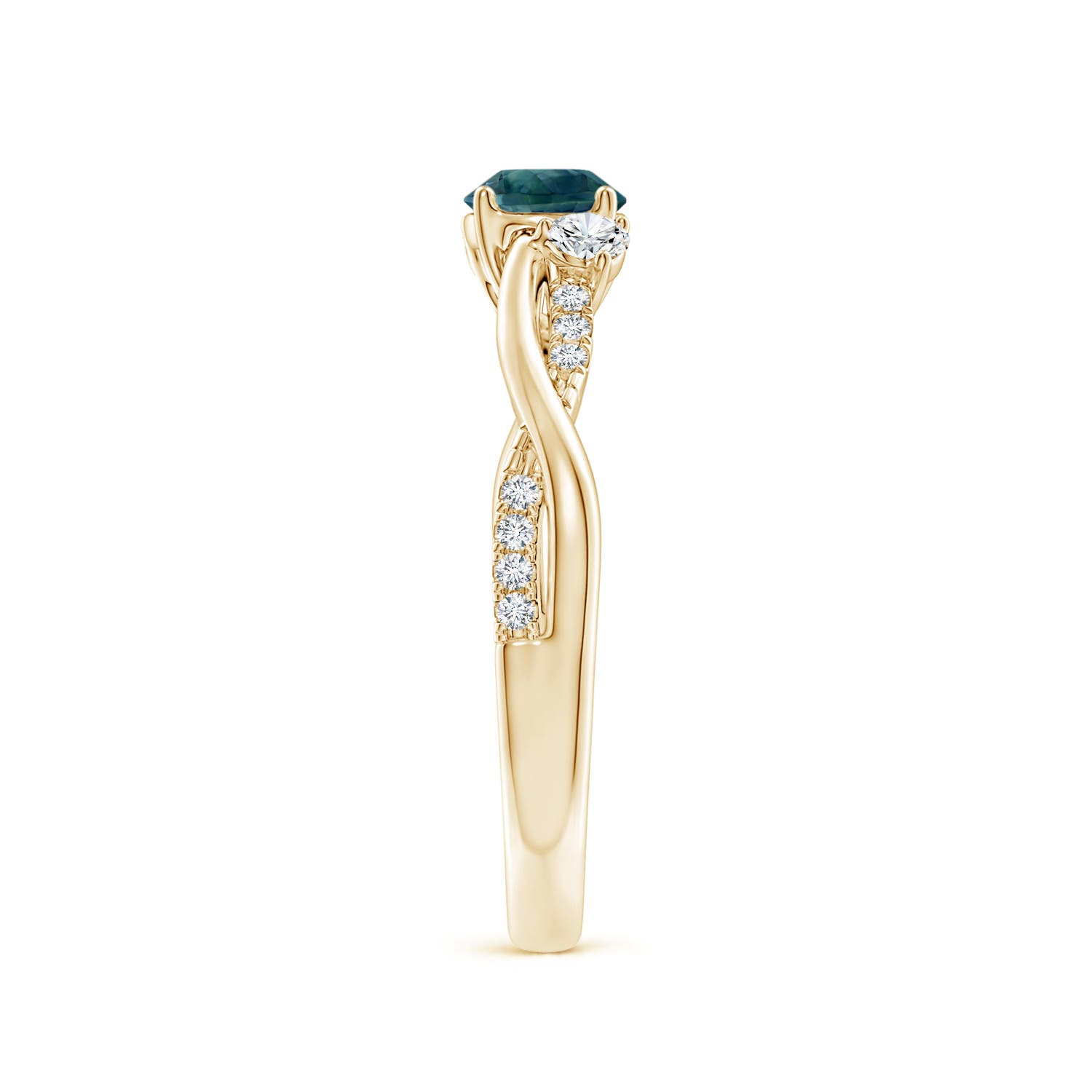 5mm AAA Nature Inspired Teal Montana Sapphire & Diamond Twisted Vine Ring in Yellow Gold - side 5