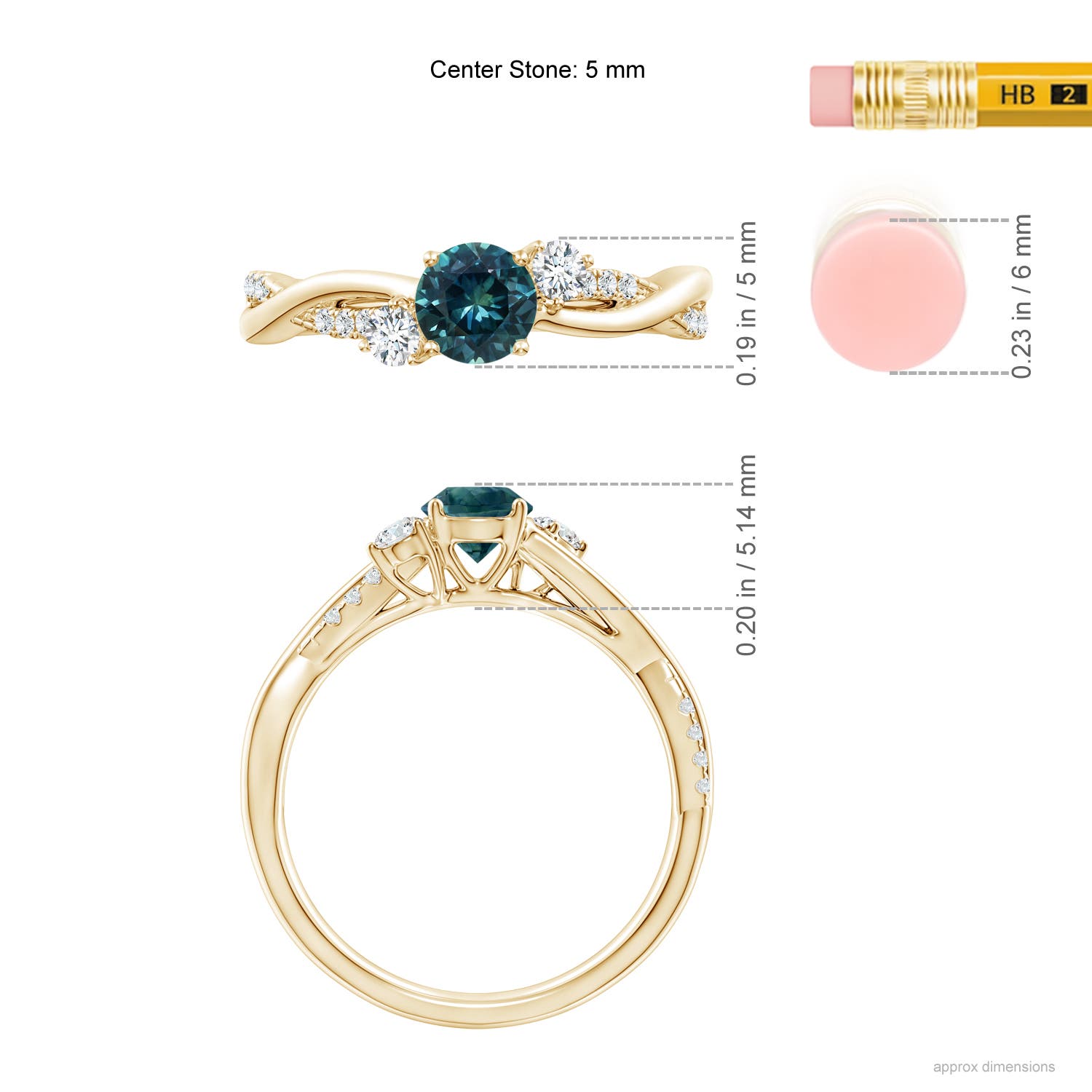 5mm AAA Nature Inspired Teal Montana Sapphire & Diamond Twisted Vine Ring in Yellow Gold - ruler