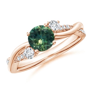 6mm AA Nature Inspired Teal Montana Sapphire & Diamond Twisted Vine Ring in Rose Gold