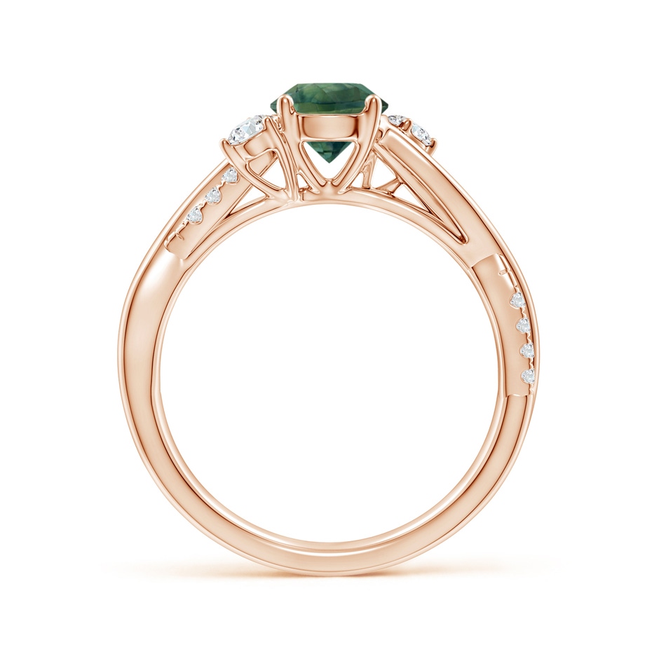 6mm AA Nature Inspired Teal Montana Sapphire & Diamond Twisted Vine Ring in Rose Gold side 1