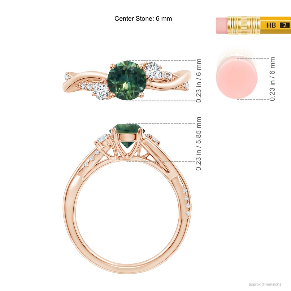 6mm AA Nature Inspired Teal Montana Sapphire & Diamond Twisted Vine Ring in Rose Gold ruler