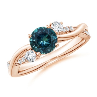 6mm AAA Nature Inspired Teal Montana Sapphire & Diamond Twisted Vine Ring in 10K Rose Gold