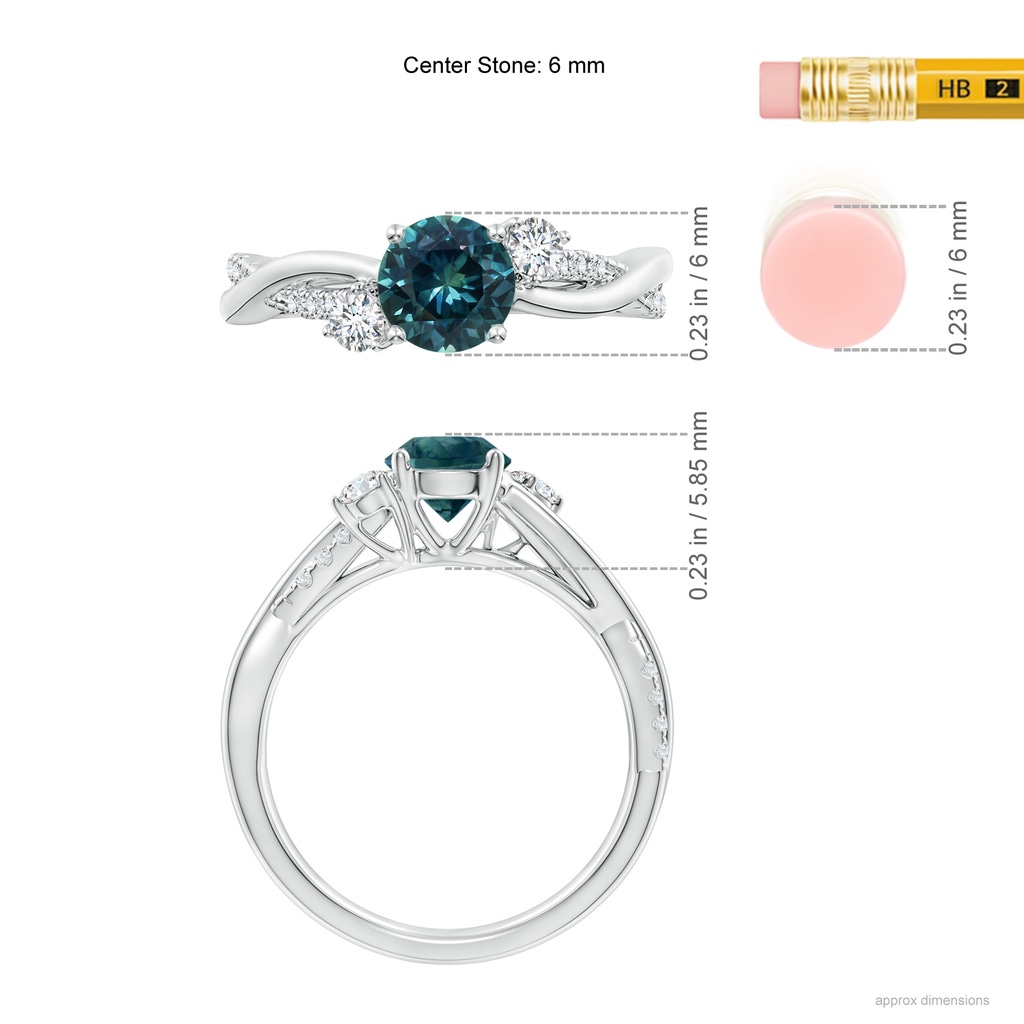 6mm AAA Nature Inspired Teal Montana Sapphire & Diamond Twisted Vine Ring in P950 Platinum Ruler