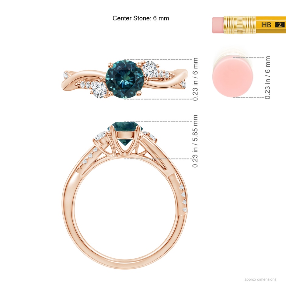 6mm AAA Nature Inspired Teal Montana Sapphire & Diamond Twisted Vine Ring in Rose Gold ruler
