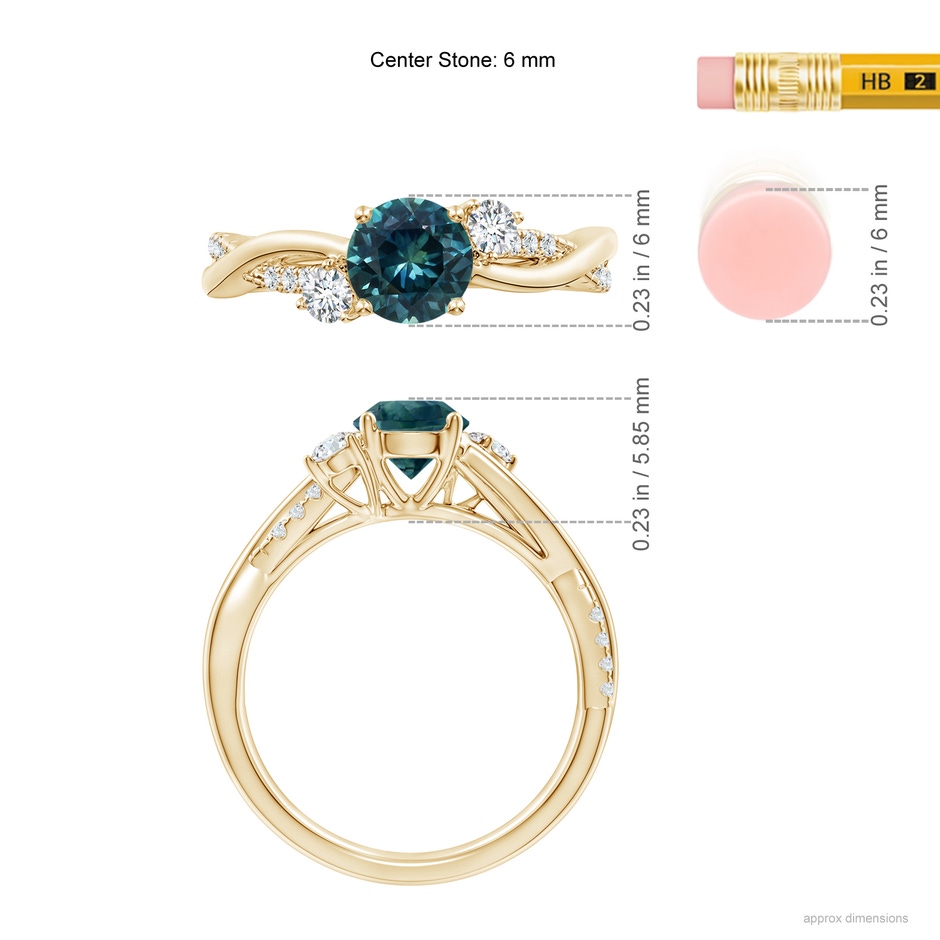 6mm AAA Nature Inspired Teal Montana Sapphire & Diamond Twisted Vine Ring in Yellow Gold ruler