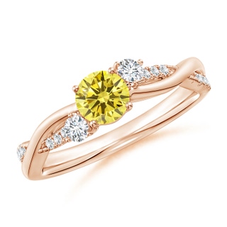 5mm AAAA Nature Inspired Fancy Intense Yellow & White Diamond Twisted Vine Ring in 18K Rose Gold
