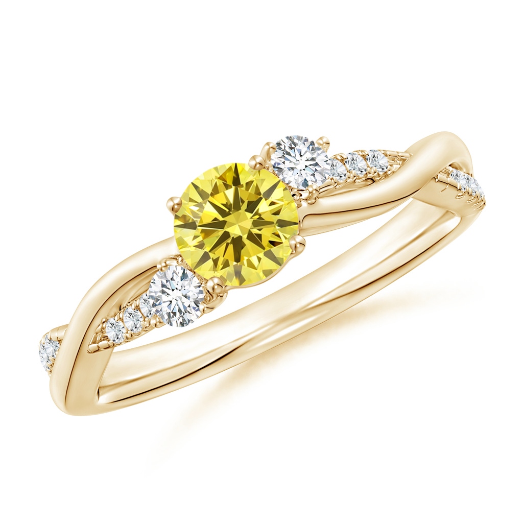 5mm AAAA Nature Inspired Fancy Intense Yellow & White Diamond Twisted Vine Ring in Yellow Gold