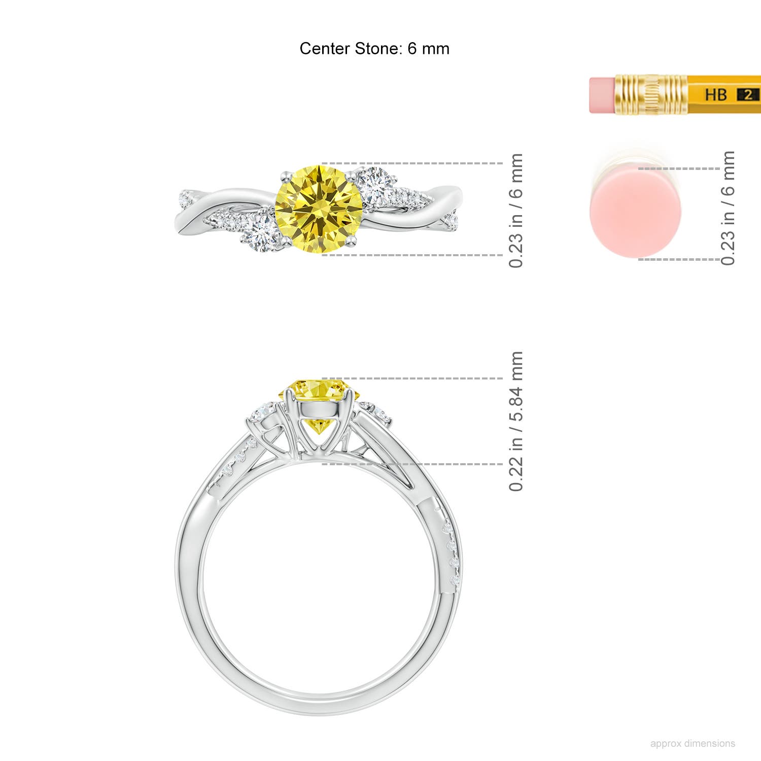 6mm AAAA Nature Inspired Fancy Intense Yellow & White Diamond Twisted Vine Ring in White Gold - ruler
