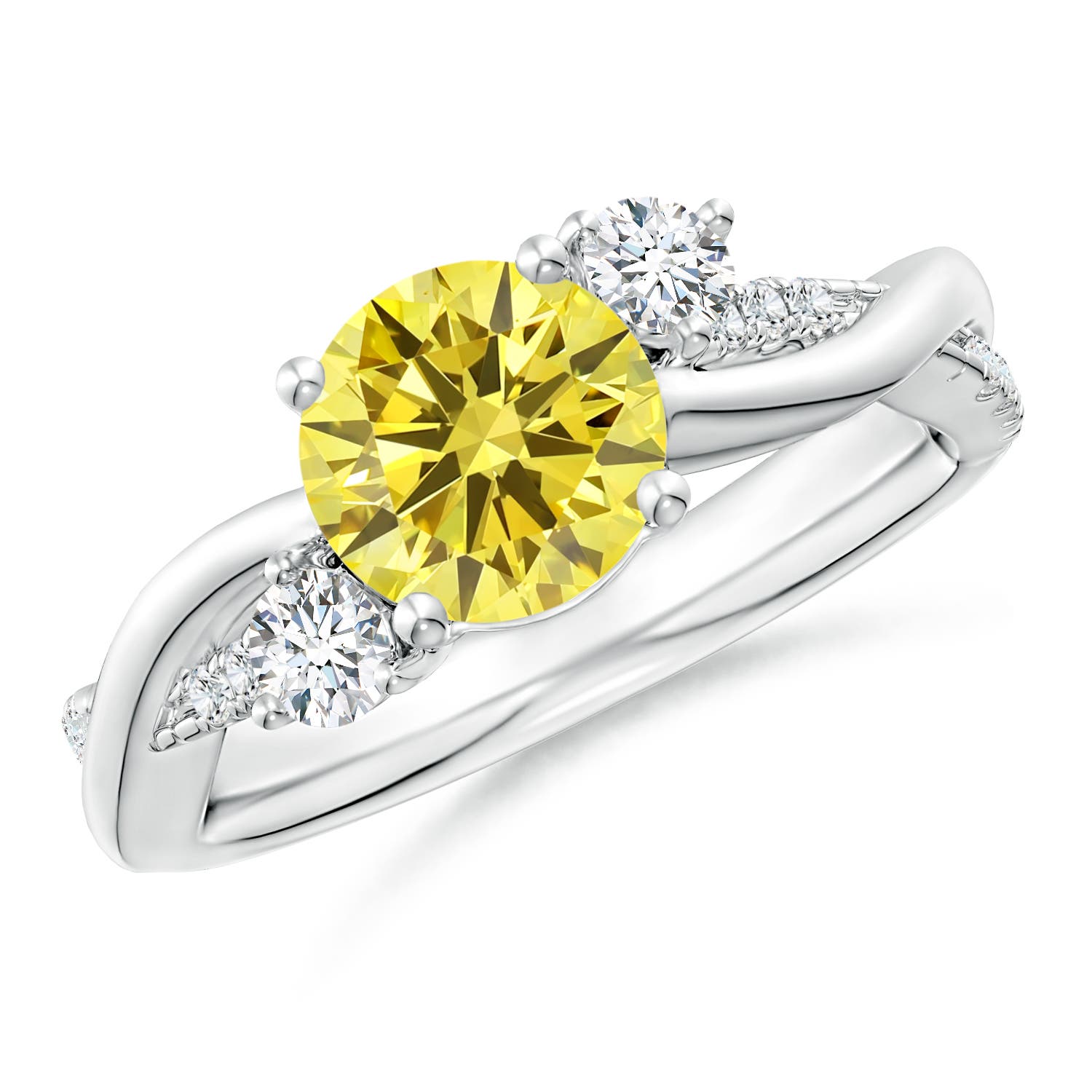 Angara 1.57 CTW Nature Inspired Fancy Intense Yellow & White Diamond Twisted Vine Engagement Ring in Platinum