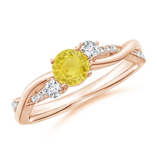 5mm A Nature Inspired Yellow Sapphire & Diamond Twisted Vine Ring in 10K Rose Gold