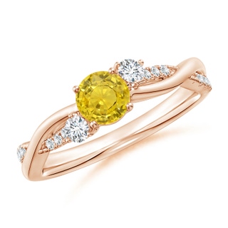 5mm AAA Nature Inspired Yellow Sapphire & Diamond Twisted Vine Ring in Rose Gold