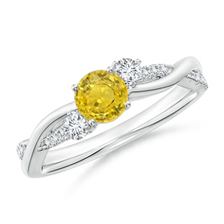 5mm AAA Nature Inspired Yellow Sapphire & Diamond Twisted Vine Ring in White Gold