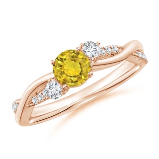 5mm AAAA Nature Inspired Yellow Sapphire & Diamond Twisted Vine Ring in 10K Rose Gold