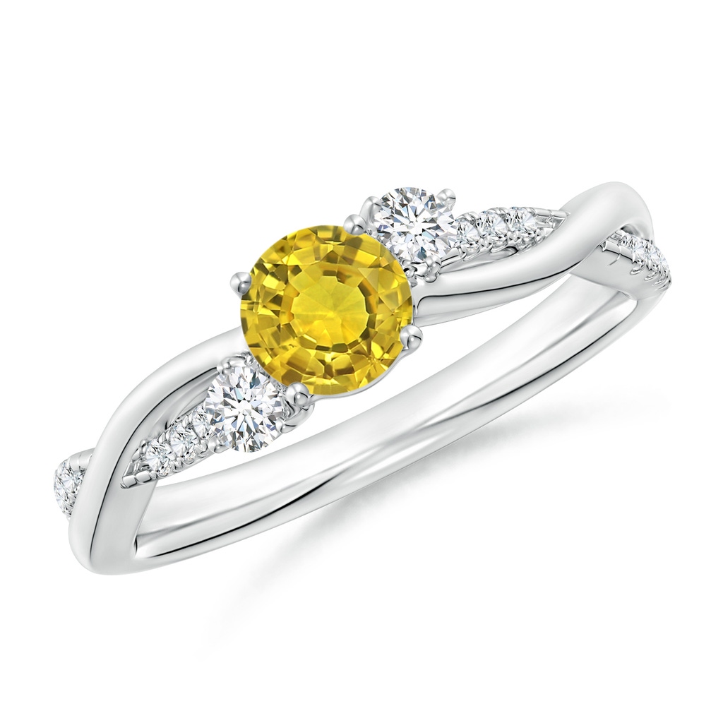 5mm AAAA Nature Inspired Yellow Sapphire & Diamond Twisted Vine Ring in White Gold