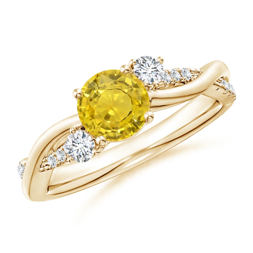 6mm AAA Nature Inspired Yellow Sapphire & Diamond Twisted Vine Ring in Yellow Gold