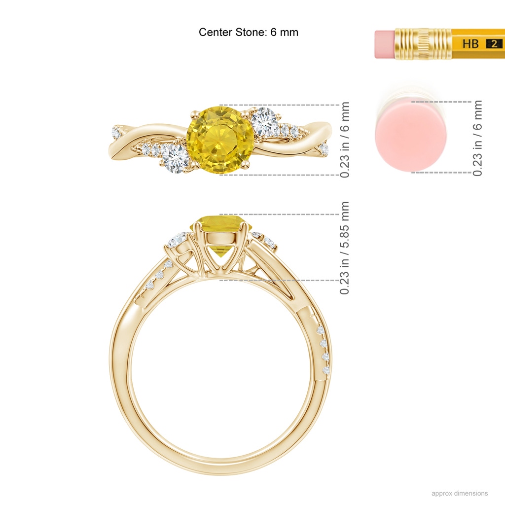 6mm AAA Nature Inspired Yellow Sapphire & Diamond Twisted Vine Ring in Yellow Gold Ruler