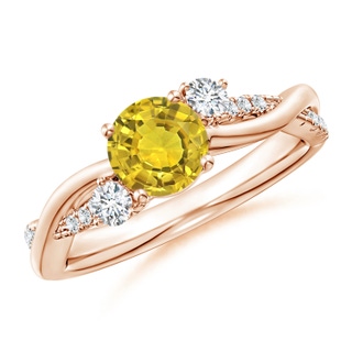 6mm AAAA Nature Inspired Yellow Sapphire & Diamond Twisted Vine Ring in Rose Gold
