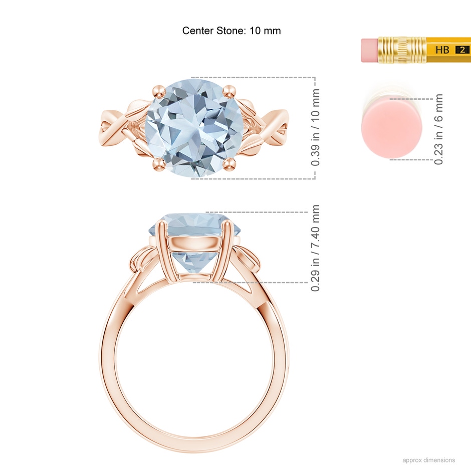 10mm A Nature Inspired Aquamarine Crossover Ring with Leaf Motifs in 18K Rose Gold ruler