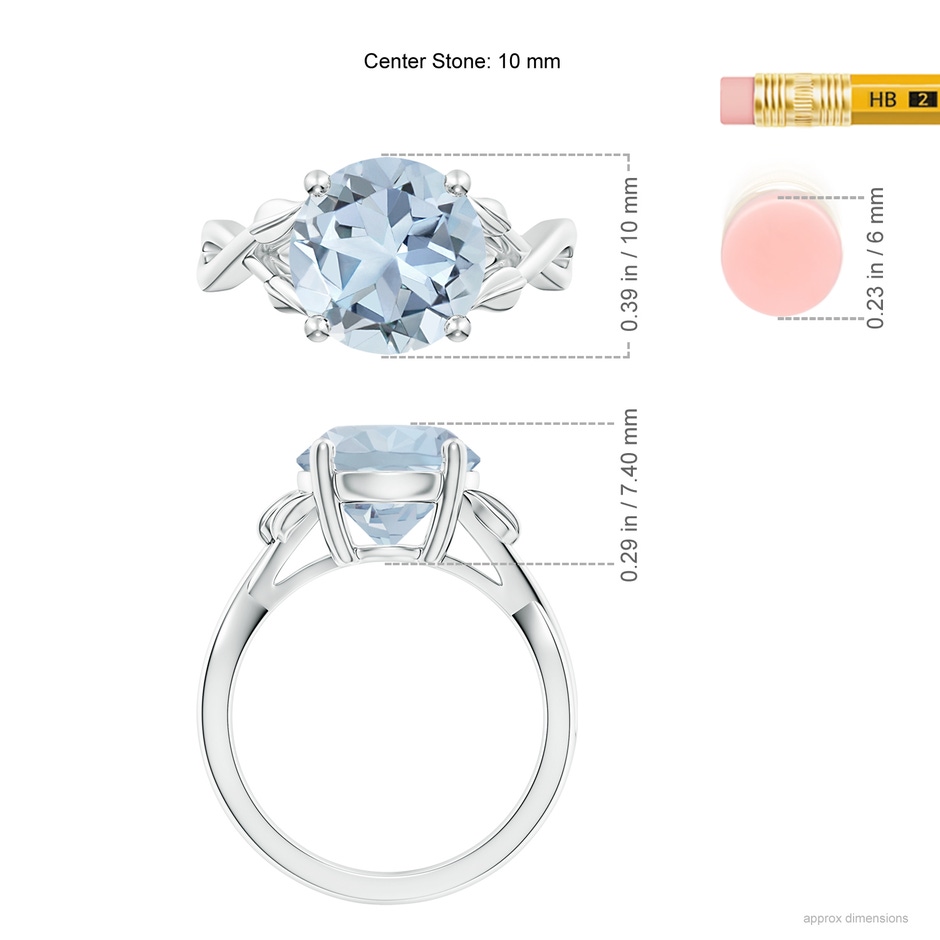 10mm A Nature Inspired Aquamarine Crossover Ring with Leaf Motifs in P950 Platinum ruler