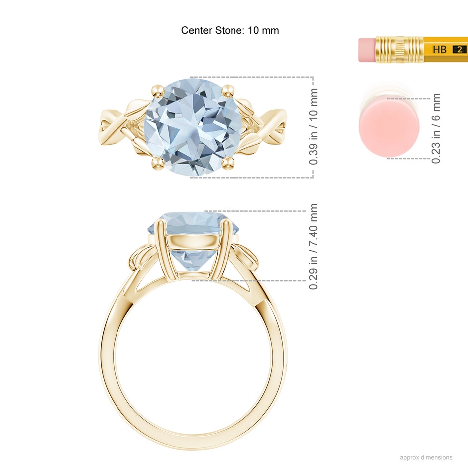 10mm A Nature Inspired Aquamarine Crossover Ring with Leaf Motifs in Yellow Gold ruler