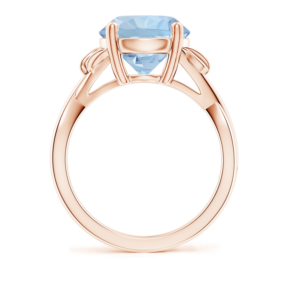 10mm AA Nature Inspired Aquamarine Crossover Ring with Leaf Motifs in 18K Rose Gold side 199