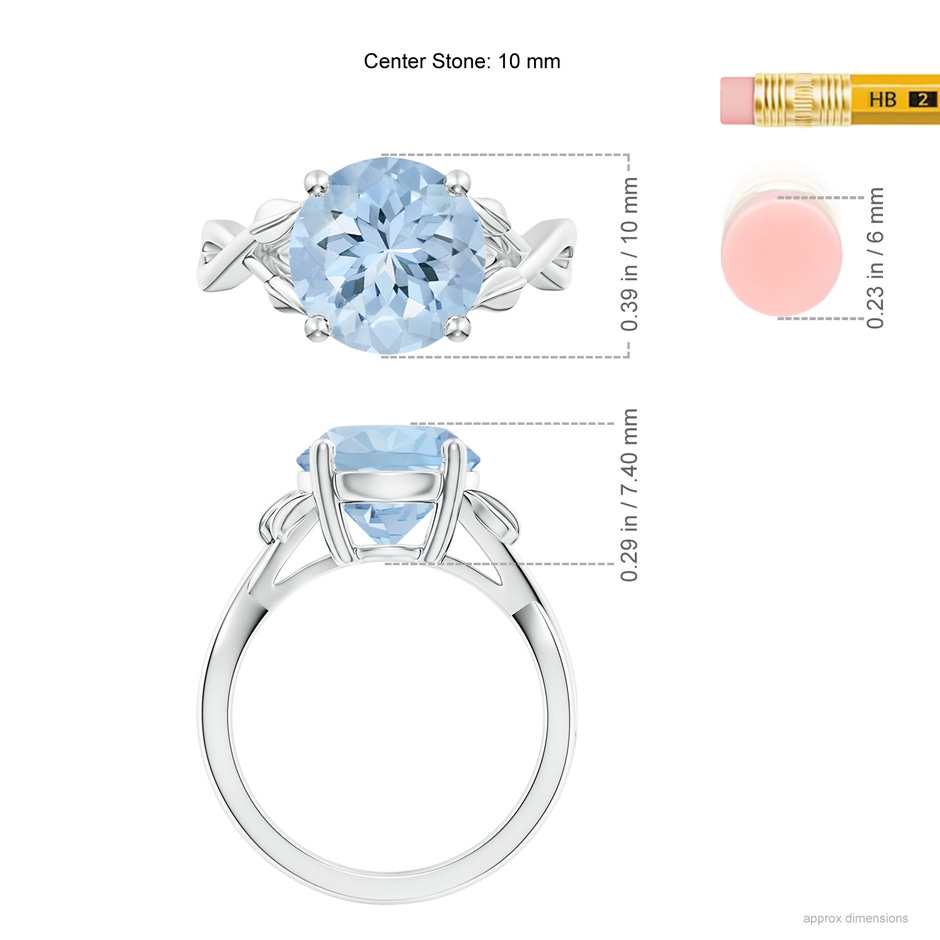 10mm AA Nature Inspired Aquamarine Crossover Ring with Leaf Motifs in White Gold ruler