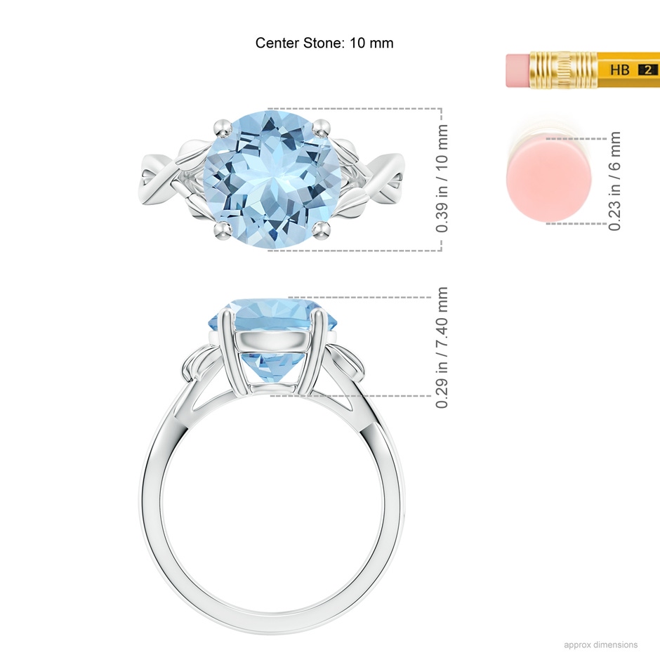 10mm AAA Nature Inspired Aquamarine Crossover Ring with Leaf Motifs in 18K White Gold ruler
