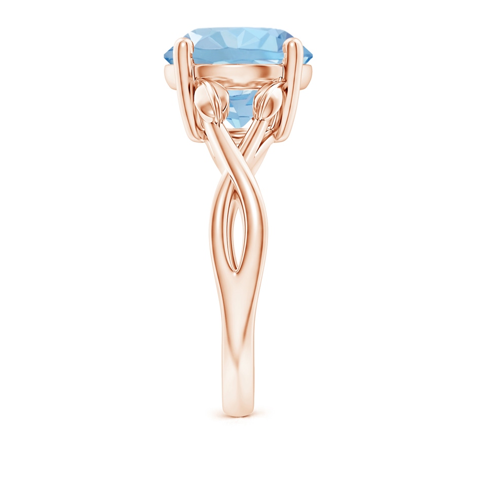 10mm AAA Nature Inspired Aquamarine Crossover Ring with Leaf Motifs in Rose Gold side 299