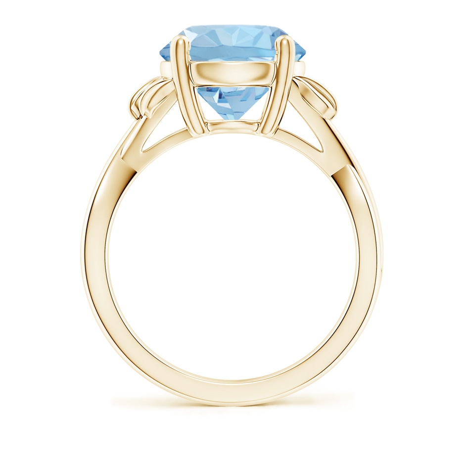 10mm AAA Nature Inspired Aquamarine Crossover Ring with Leaf Motifs in Yellow Gold side 199