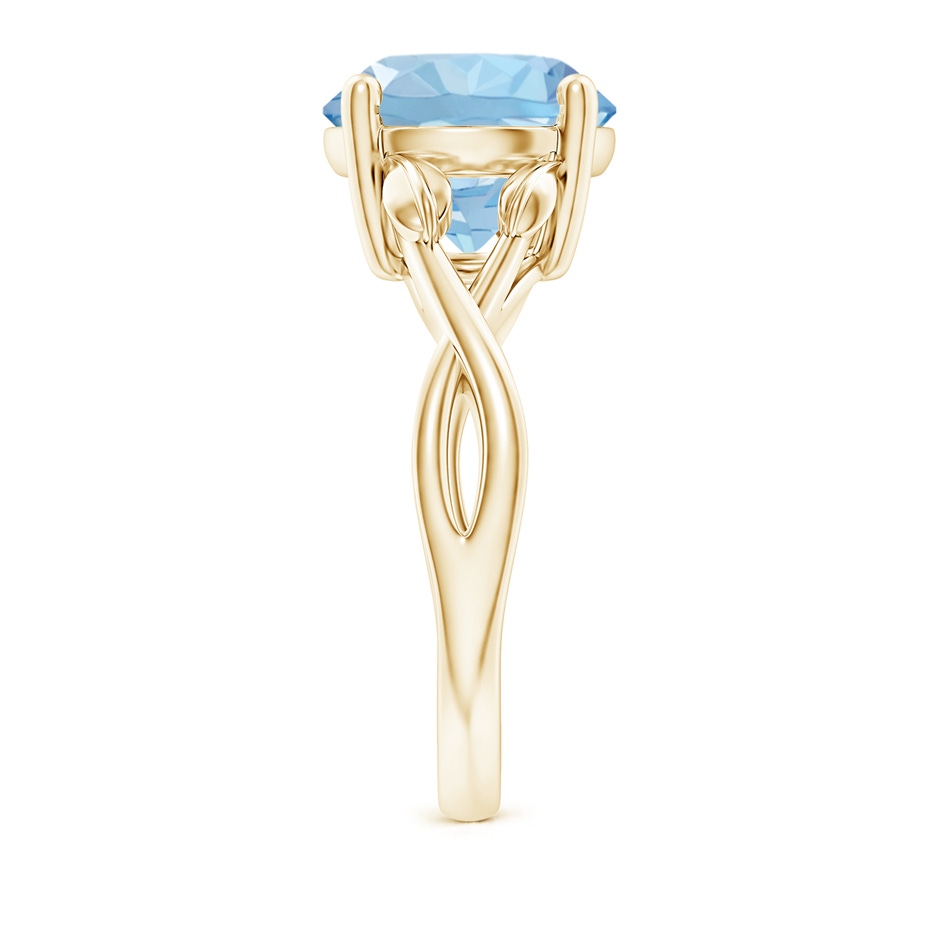 10mm AAA Nature Inspired Aquamarine Crossover Ring with Leaf Motifs in Yellow Gold side 299