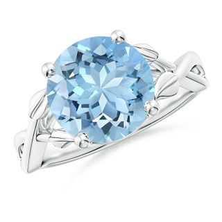 10mm AAAA Nature Inspired Aquamarine Crossover Ring with Leaf Motifs in P950 Platinum