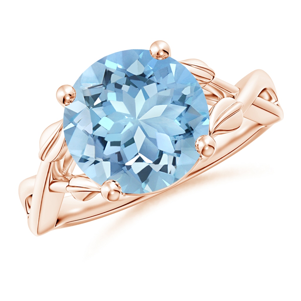10mm AAAA Nature Inspired Aquamarine Crossover Ring with Leaf Motifs in Rose Gold