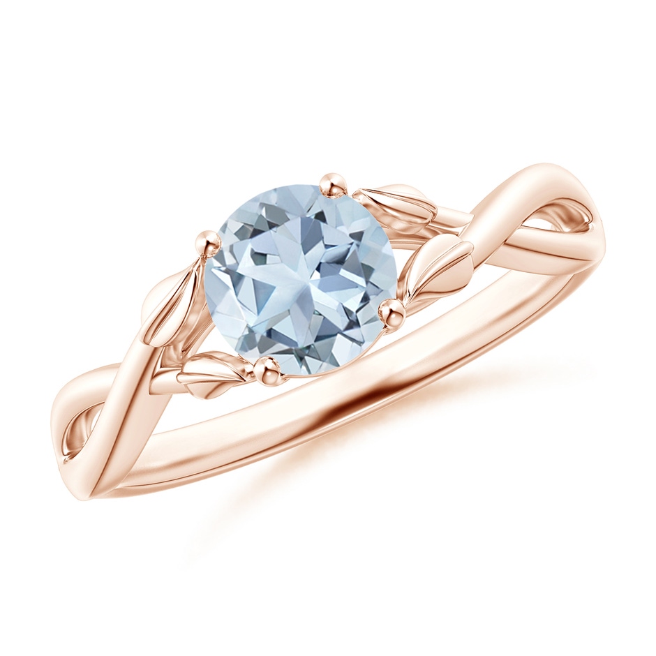 6mm A Nature Inspired Aquamarine Crossover Ring with Leaf Motifs in Rose Gold 