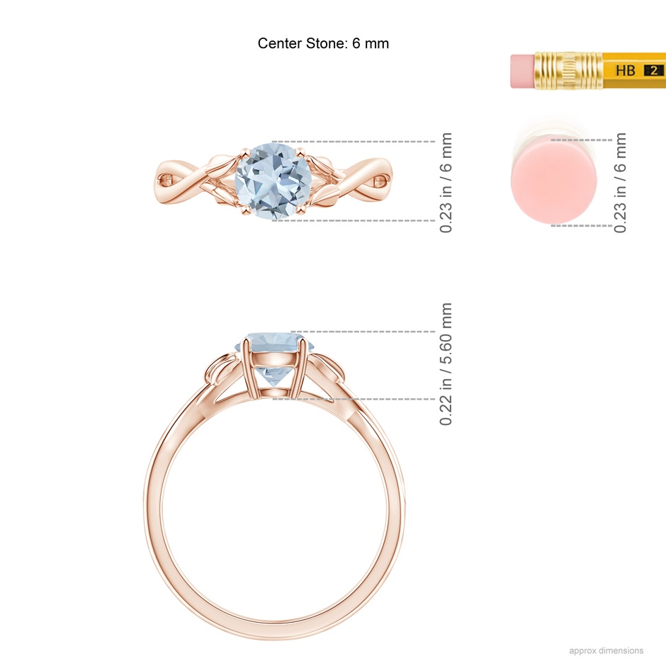 6mm A Nature Inspired Aquamarine Crossover Ring with Leaf Motifs in Rose Gold ruler