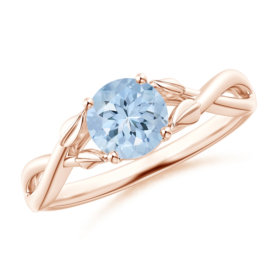 6mm AA Nature Inspired Aquamarine Crossover Ring with Leaf Motifs in Rose Gold 
