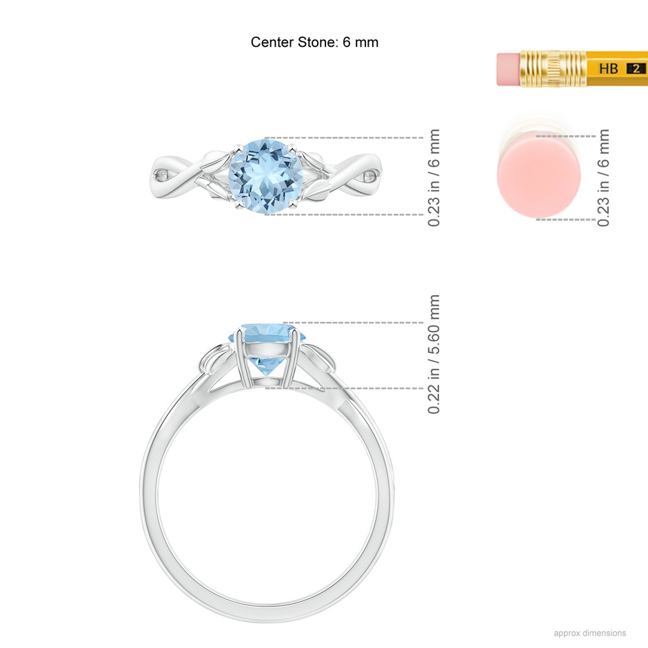 6mm AAA Nature Inspired Aquamarine Crossover Ring with Leaf Motifs in White Gold ruler