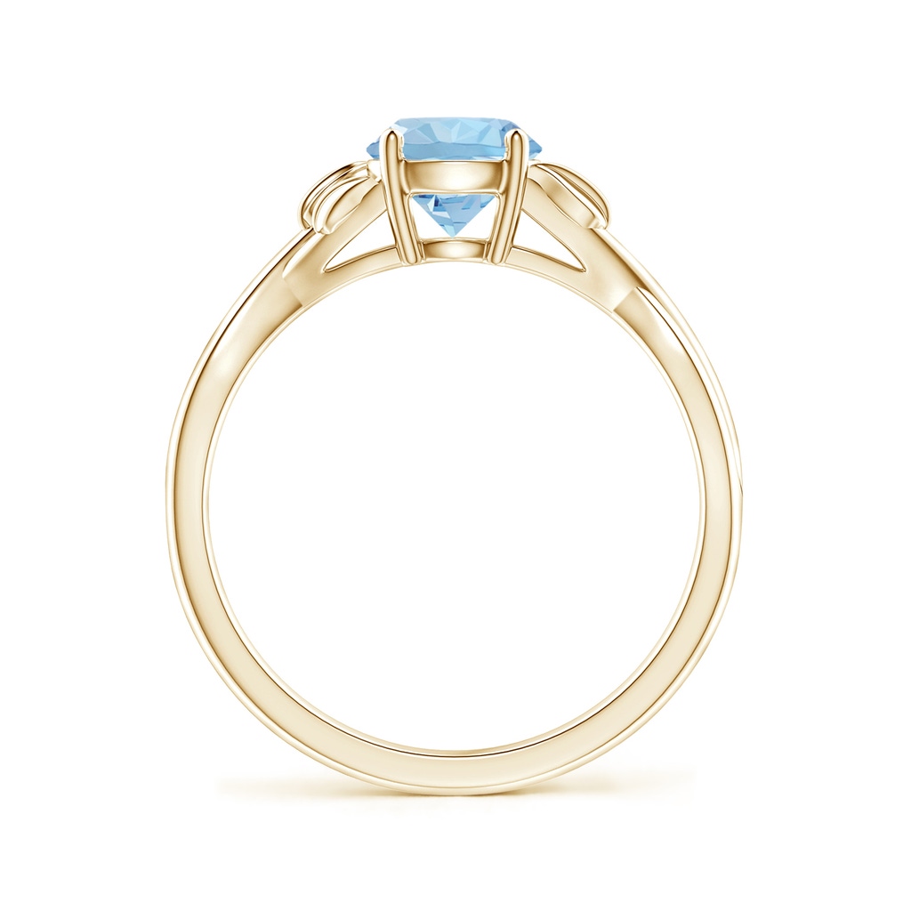 6mm AAA Nature Inspired Aquamarine Crossover Ring with Leaf Motifs in Yellow Gold - side 199