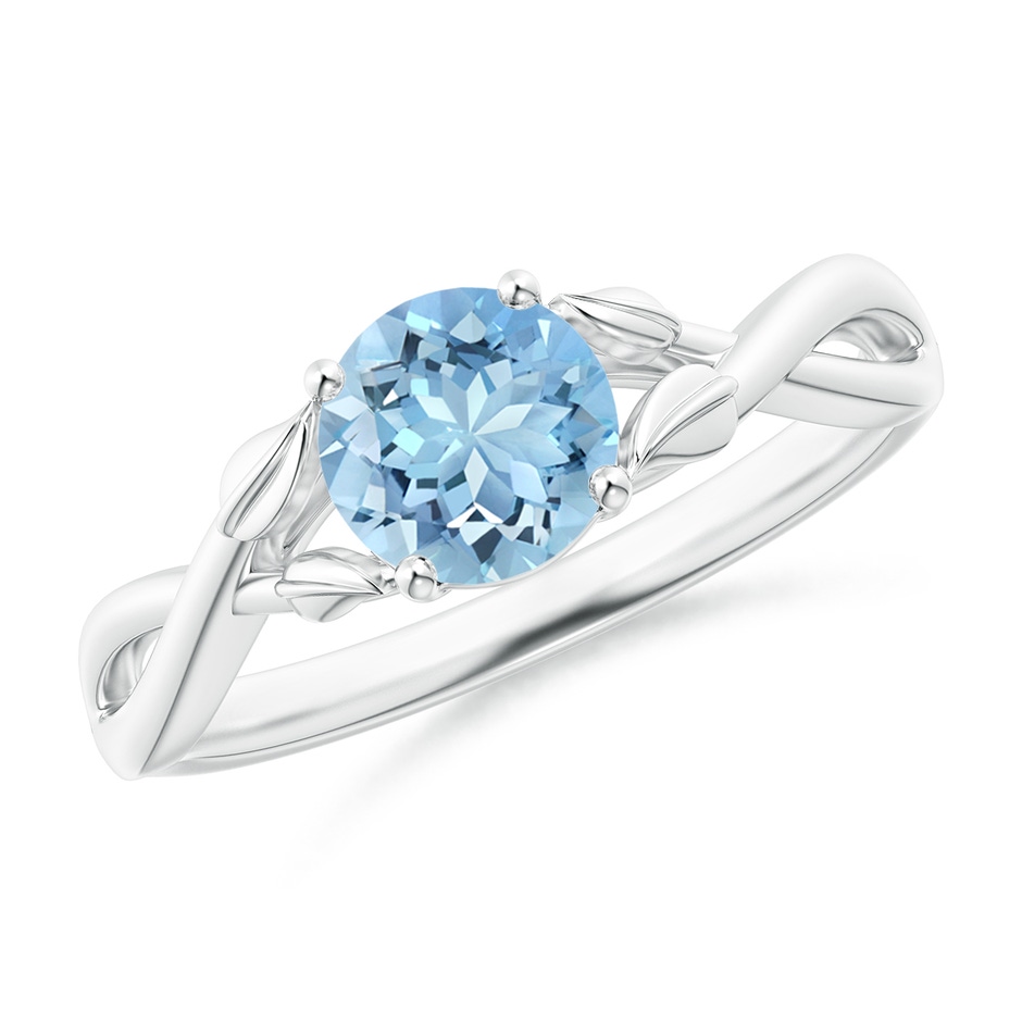6mm AAAA Nature Inspired Aquamarine Crossover Ring with Leaf Motifs in P950 Platinum 