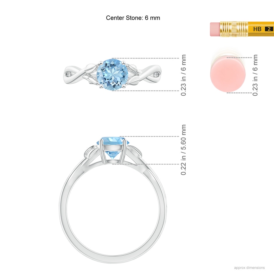 6mm AAAA Nature Inspired Aquamarine Crossover Ring with Leaf Motifs in P950 Platinum ruler