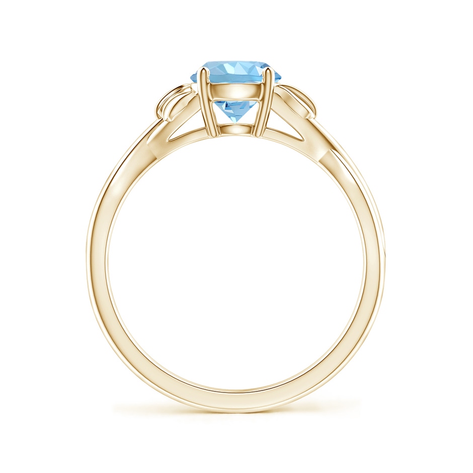 6mm AAAA Nature Inspired Aquamarine Crossover Ring with Leaf Motifs in Yellow Gold side 199