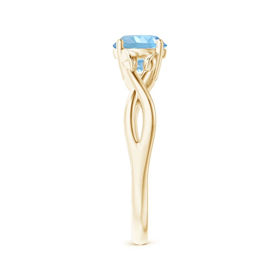 6mm AAAA Nature Inspired Aquamarine Crossover Ring with Leaf Motifs in Yellow Gold side 299