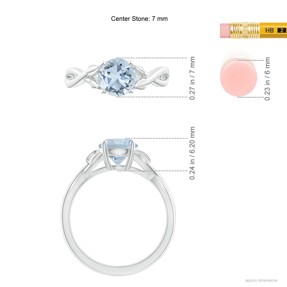 7mm A Nature Inspired Aquamarine Crossover Ring with Leaf Motifs in White Gold ruler