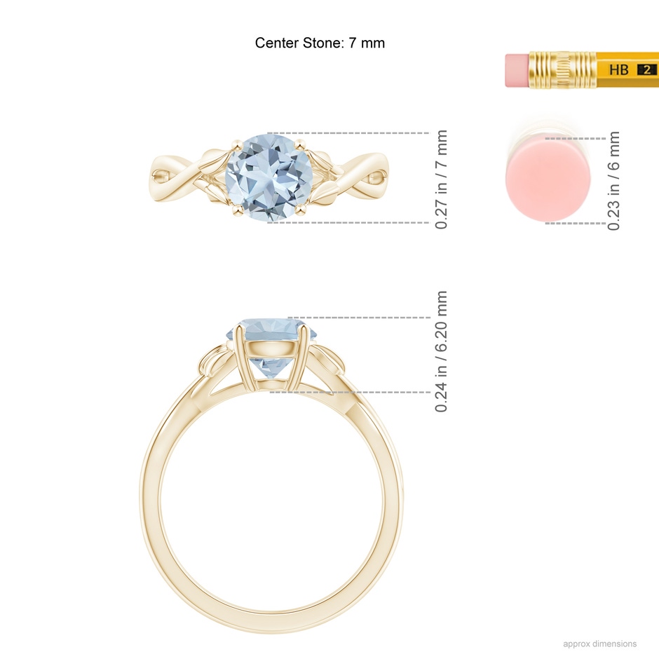 7mm A Nature Inspired Aquamarine Crossover Ring with Leaf Motifs in Yellow Gold ruler